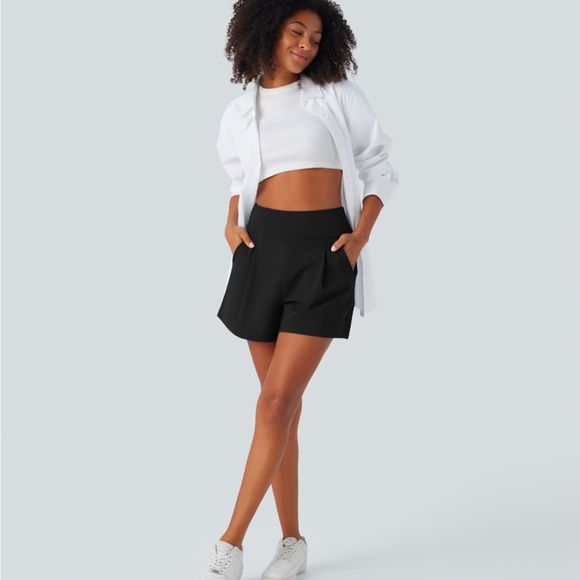 High Waisted Side Pocket Wide Leg Work Shorts - Picture 2 of 6